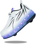 Yogeeft Kids Shoes with Double Wheels - Upgraded Kids Roller Shoes for Gifts, Retractable Wheels Skateboarding Shoes for Kids Sneakers Light Up Rechargeable for Birthday Party Gift, Sd-white, 12.5