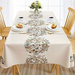 Urban Space Sicilia Table Linen Collection - Premium Water & Stain Resistant Dining Table Cover for 4 Seater, Anti Skid Table Cloth for Center Table (White Paisley - 4 Seater - 54" x 72")