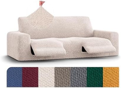 PAULATO BY GA.I.CO. Recliner Sofa Cover - Reclining Couch Slipcover - Soft Polyester Fabric Slipcover - 1-Piece Form Fit Stretch Furniture Protector - Velvet Collection - Ivory (Recliner Sofa)