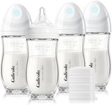 Gulicola Natural Glass Baby Bottle 8 oz for Breastfed Babies, Anti-Colic Baby Bottle Set with Medium Flow Nipple, 3 Months +, 4 Pack - White