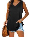 BINLIANG Women Summer Sleeveless V Neck Cami Tank Tops Loose Fit Long Tee Tshirts Femme (D# Black,Medium)