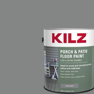 KILZ Low-Lustre Enamel Porch & Patio Latex Floor Paint, Interior/Exterior, Slate Gray, 1 Gallon