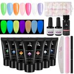 SEISSO Poly Kit Gel Nail Glow in The Dark Poly Kit Nail Gel With Slip Solution, 7Pcs All-in-One Nail Night Glow Nail Extension Gel