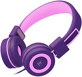 Yomuse C89 Kids Headphones, Wired Headphone Without Microphone, On Ear Headphone with Adjustable, 3.5mm Aux Nylon Cable, Foldable Headphones for School Travel Girls Boys (Pink Purple)