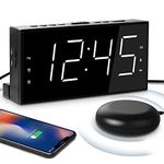 Mesqool Loud Alarm Clock with Bed Shaker for Deaf, Heavy Sleepers, Hearing Impaired,Dual Alarm,USB Phone Charger,Large LED Display,Big Snooze Button,DST 12/24H,Battery Backup, Adjustable Dimmer(White)