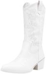 Vepose White Cowboy Boots for Women Embroided Cowgirl Boots 9803 Western Mid-Calf Pull on Pointed Toe Shoes for Ladies with Inside Zipper 9 (CJY9803 White 09)