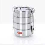 Sumeet Stainless Steel 4 Compartment Lunch Box/Tiffin with Lid and Handle, 13Cm Dia, (2550ML, Silver)