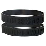 GOMOYO Greatness is a Choice, Create Who You Want to Be Silicone Wristbands with Quote, Rubber Bracelets for Fitness, Workout, Crossfit, Basketball, Weight Training (Black - 2 Pack)