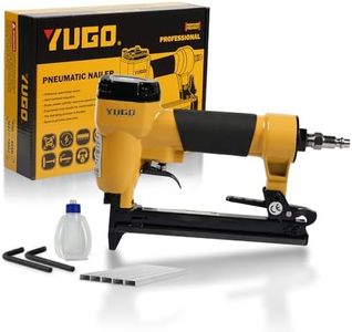 YUGO 21-Gauge Pneumatic Fine Wire Stapler, Lightweight Air-Powered Upholstery Staple Gun for Furniture and Cabinet Assembly, Fires 1/4"–5/8" Staples with 1/2" Crown 8016-A1