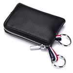 imeetu Leather Coin Purse Wallet, Mini Dual Keyrings Change Pouch Card Holder for Men Women (Black)