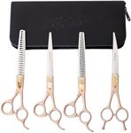 Stjuo Professional Dog Grooming Scissors Rose Gold 440C Stainless Steel Straight Thinning Curved Chunker Shears for Pet Grooming Services Dogs and Cats (Combo, 7.5‘’)