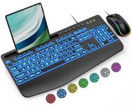 Wired Keyboard and Mouse, Large Print Backlit Keyboard with Wrist Rest and 7-Color Backlit, Lighted Computer Keyboards Easy to See, Light Up USB Keyboard Mouse Combo for PC, Windows, Laptop SABLUTE