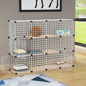 AUKO DIY Cat Cage, Detachable Metal Wire Large Kitten Enclosure with Ladder, Indoor Outdoor Kennels Playpen, Crate Large Exercise Place (White 147x109x39cm)