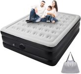 Victoper Double Air Bed, Built-in Rechargeable Pump Quick Inflatable Queensize Double Air Bed Camping Mattress Flocked Surface Coil Beam Construction Air Mattress 203 x 152 x 46 cm Max Weight 300kg