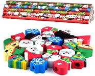 PLULON 24 Pieces Christmas Pencils with 24 Pieces Cute Eraser Holiday Pencils with Christmas Elements of Santa Claus, Elk, Sleigh, Bell for Christmas Party Supplies Xmas Wood Pencils（Total 48 Pieces）