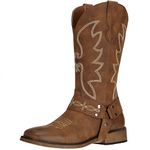 SheSole Womens Square Toe Cowgirl Cowboy Boots Wide Calf Fashion Western Shoes, Brown, 9