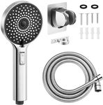 RV Shower Head with ON/OFF Switch, 5 Modes High Pressure RV Shower Head with hose, Shower Head Replcement for RV, Camper and Travel Trailer, with Adhesive Bracket, Polished Chrome