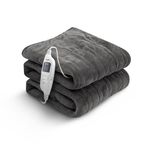 KEPLIN Large Electric Heated Throw Blanket - Electric Blanket Throw for Bedspread with 9 Heat Settings & Timer | Machine Washable Fleece Wool Duvet | Single Electric Overblanket 160 x 130 cm (Grey)