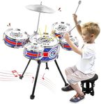 Toddlers Drum Set Upgrade Drum Kit for Kids Jazz Drum Set with 5 Drums Percussion Musical Instruments Toys for 3 4 5 Year Old Boys Girls Gifts Ages 3-5 (Blue)