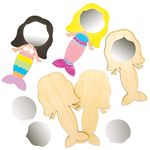 Baker Ross AT685 Mermaid Wooden Mirrors - Pack of 4, Children's Painting Set for Arts and Crafts Projects