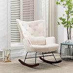 HomeMiYN Velvet Rocking Chair for Nursery Tufted Buttoned Reading Chair With Soft Lumbar and Wood Legs Recliner Relaxing Chair for Balcony Living Room Bedroom (Beige)