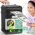 Tepafac Electronic Piggy Bank for Kids Girls Boy with Music And Silent Mode, ATM Piggy Bank Safe Money Box Kids Safe with Password, Mini Money Bank Coin Bank Money Safe for Kids Cash Coin Gifts, Black