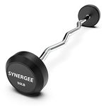 Synergee Fixed 50LB Easy Curl Bar Pre Weighted Curved Steel Bar with Rubber Weights - Fixed Weight