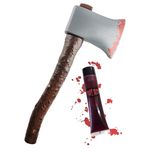 Bloody Axe With Brown Handle & Fake Blood Fancy Dress Accessory - Halloween Costume Set. 41cm Long Plastic Axe Prop With Wooden Handle + Fake Blood. Perfect Fake Axe for Halloween & Film Fancy Dress