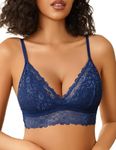 Avidlove Bralettes for Women Lace Wireless Bra V Neck Full Coverage Basic Bra Blue Purple M