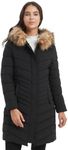 Molemsx Womens Ice Skating Thermo Big Hoodie Coat, Warm Puffer Coat Parka Jacket with Fur Trimmed Hood for Cold Weather Winter Cotton Thickened Gift for Mom Rain Active Long Heat Black L-Regular
