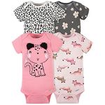 Gerber Baby Girls' 4-Pack Short Sleeve Onesies Bodysuits Shirt, Leopard Pink, 24 Months