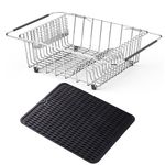 NiuYichee Expandable Dish Drying Rack, Drainage Rack Over Sink, Stainless Steel Dish Drainer Rack Organizer in Sink, Dish Drainer Basket Shelf on Counter, with Stainless Steel Utensil Holder