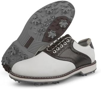 Zakey Spikes Golf Shoes Men Professional Golf Shoes Waterproof Walking Footwears for Golfers Outdoor Gym Sneakers (9,WhiteBrown)