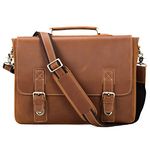 Polare Vintage Full Grain Leather Tote Briefcase Professional 16'' Laptop Shoulder Messenger Bag with Premium YKK Zippers