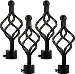 ECESLENT Window Treatment Finials 4 PCS Long Twisted Shaped Decorative Curtain Rod Finials Fit for 0.98 or 1.1 Inch(25-28mm) Diameter Curtain Rod Drapery Rod Replacement Finials, Black