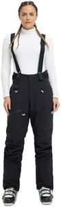 fit space Women's Ski Pants Waterproof 15,004mm Deachable Stretch Suspenders Winter Alpine Snowboarding Pants (Black,Large)