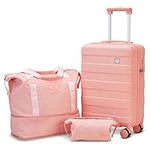 imiomo Carry on Luggage, 20 in Carry-on Suitcase with Spinner Wheels, Hardside 3PCS Set Lightweight Rolling Travel Luggage with TSA Lock(20"/Pink)