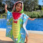 Famyo Crocodile Poncho Towel for Kids | Hooded Bath Towels | 60 x 60cm Toddler Pool Towel for Boys & Girls, 1-7 Years | Cute & Cozy Bathrobe Alternative