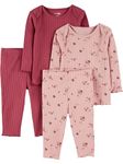 Simple Joys by Carter's Unisex Babies' 4-Piece Textured Set, Pack of 2, Light Burgundy/Pink Floral, 0-3 Months