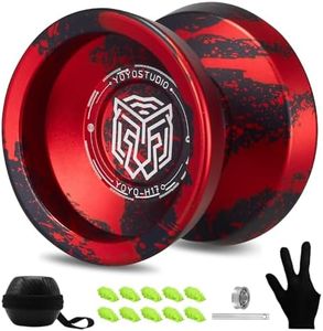 YOYOSTUDIO Yoyo Professional Responsive Yoyo H17, Dual Purpose Metal Yoyo for Kids Beginner, Unresponsive Yo yo Bearing for Adults with Removal Bearing Tool, 10 String, Case & Glove (Black and Red)