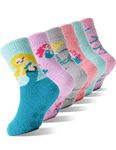 Girls Kids Toddler Fuzzy Socks with Grips Non Slip Slipper Socks Gift Crew Cabin Cozy Fluffy Hospital Warm Winter Comfy Gripper Sherpa Fleece Socks for Boys Child Christmas Stocking Stuffers 6 Pairs(Mermaid，4-7 Y)