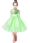 OMZIN Girls Pageant Dress Girl Brithday Dress Short Party Dress Green 9-10 Years