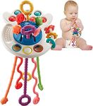 QINGBAO Montessori Toys for Babies 6-12 Months, Baby Sensory Toys and Teething Toys, Pull String Toy with Sliding Magic Balls Funny Silicone Toys for Baby Girl Boy Gifts for 6, 9, 12, 18+Months