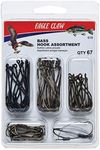 EAGLE CLAW BASS Hook Assortment, Fishing Hooks for Freshwater BASS, 67 Hooks, Sizes 1 to 3/0, brown