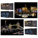 SiYear Scratch Paper Rainbow Painting Sketch, City Series Night Scene,Scratch Painting Creative Gift,Scratchboard for Adult and Kids with 4 Tools'' (Las Vegas+Tower Bridge)