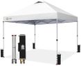 CROWN SHADES 10x10 Pop Up Canopy, Patented CenterLok One Push Tent Canopy, Newly Designed STO-N-GO Storage Bag, 8 Stakes, 4 Ropes (10x10, White)