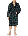 Essentials by Seven Apparel Men's Plaid Plush Bathrobe, Hunter/Black, One Size