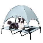 BRIAN & DANY Elevated Dog Cot with Canopy, Durable 1680D Oxford Fabric Dog Bed for Camping or Beach with Extra Carrying Bag, Silver (XL)