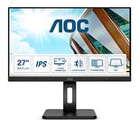 AOC Q27P2Q - 27 Inch QHD Monitor, 75Hz, 4ms, IPS, Height Adjust, USB Hub, Speakers, Adaptive Sync (2560x1440 @ 75Hz, 300cd/m², HDMI/DP/VGA/USB 3.2)