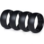 Rinfit Silicone Rings for Men - Mens Silicone Wedding Bands - Step Edge, Flexible Rubber Wedding Rings for Men - Durable Rubber Rings Men for Sports, Workout & Exercise - Black - Size 8-4 Pack